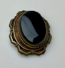 Load image into Gallery viewer, Antique Victorian Onyx Gold Filled Mourning Brooch Pin (1.5&quot;)
