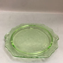 Load image into Gallery viewer, Vintage Depression Glass Cameo Princess Floral Footed Uranium Green Cake Plate (11&quot;)
