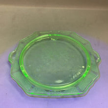 Load image into Gallery viewer, Vintage Depression Glass Cameo Princess Floral Footed Uranium Green Cake Plate (11&quot;)
