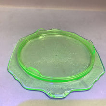 Load image into Gallery viewer, Vintage Depression Glass Cameo Princess Floral Footed Uranium Green Cake Plate (11&quot;)
