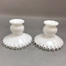 Load image into Gallery viewer, Fenton Milk Glass Silver Crest Single Lite Candlesticks (3.5&quot;)
