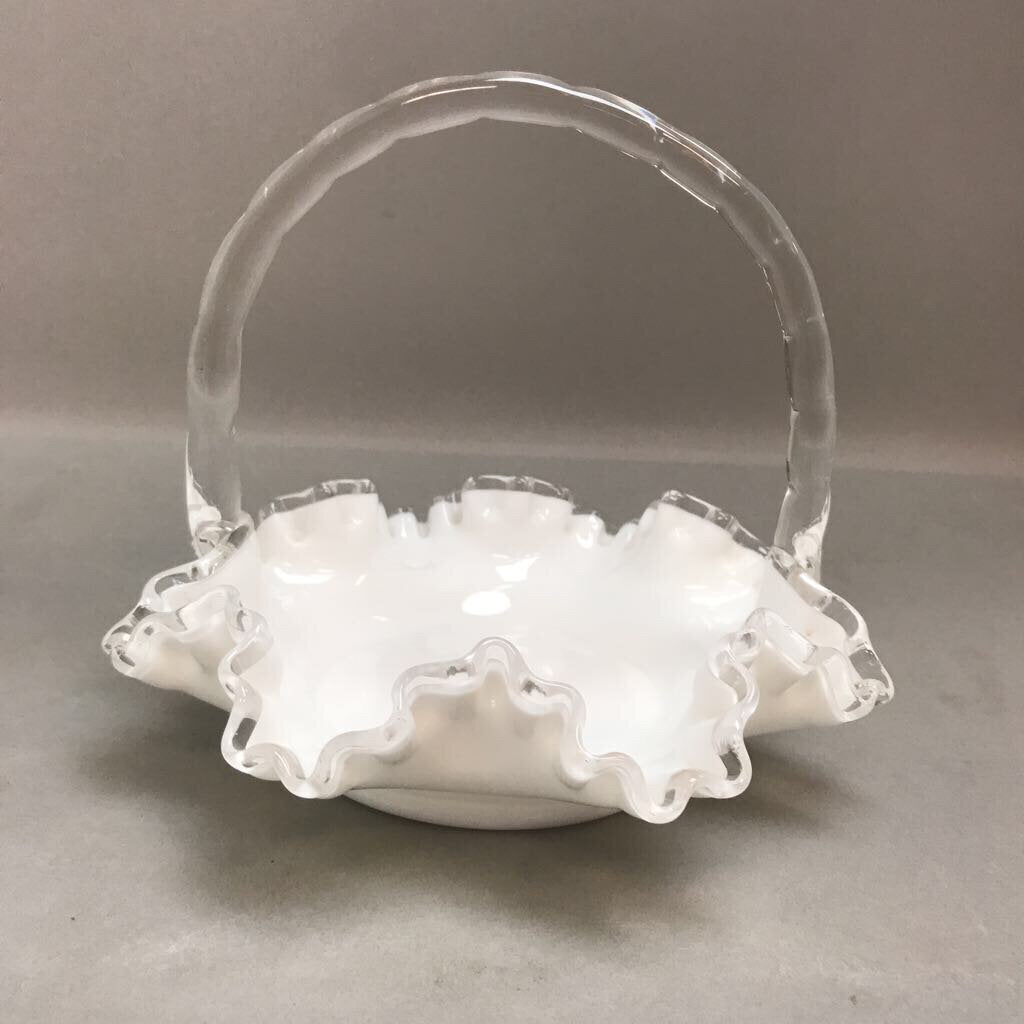 Vintage Fenton Silver Crest Spanish Lace Milk Glass Basket (7