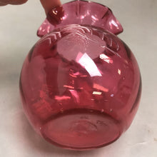 Load image into Gallery viewer, Vintage Cranberry Glass Hand Painted Ruffled Vase (4.5in)
