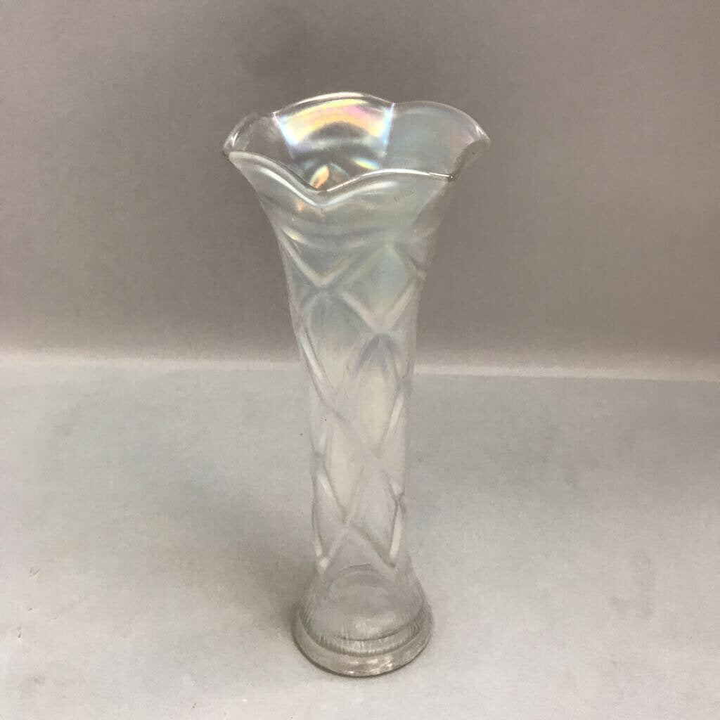 Vintage Carnival Iridescent Glass Vase (9in)