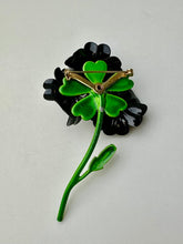 Load image into Gallery viewer, Vintage Enameled Metal Black Flower Brooch Pin (3.5&quot;
