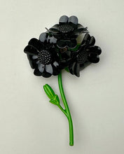 Load image into Gallery viewer, Vintage Enameled Metal Black Flower Brooch Pin (3.5&quot;

