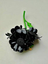 Load image into Gallery viewer, Vintage Enameled Metal Black Flower Brooch Pin (3.5&quot;
