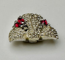 Load image into Gallery viewer, Vintage Art Deco Clear &amp; Red Rhinestone Bow Scarf Clip (1.25&quot;)
