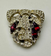 Load image into Gallery viewer, Vintage Art Deco Clear &amp; Red Rhinestone Bow Scarf Clip (1.25&quot;)
