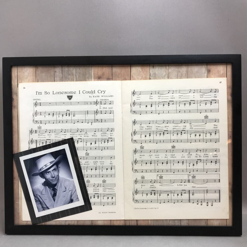 Framed Hank Williams Sheet Music & Portrait (~15.5x20.5)