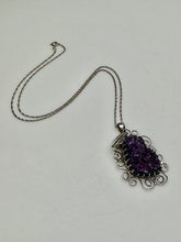 Load image into Gallery viewer, Vintage Sterling Amethyst Druzy 2&quot; Pendant Signed JR on 18&quot; Chain
