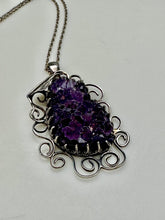 Load image into Gallery viewer, Vintage Sterling Amethyst Druzy 2&quot; Pendant Signed JR on 18&quot; Chain
