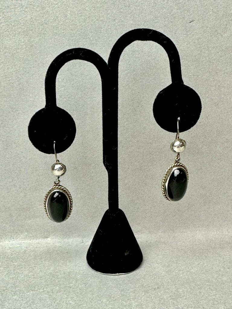 Vintage Sterling Del Rio Onyx Drop Earrings (1.75