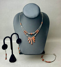 Load image into Gallery viewer, Sterling Sunstone Beaded Necklace Bracelet &amp; Earrings Set
