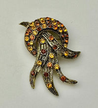 Load image into Gallery viewer, Vintage Bronze Yellow &amp; Orange Rhinestone Brooch Pin &amp; Clip Earrings Set
