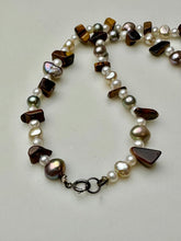 Load image into Gallery viewer, Freshwater Pearl Tigers Eye Beaded 16&quot; Necklace
