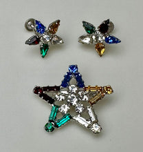 Load image into Gallery viewer, B David Order of Eastern Star Masonic Rhinestone 1&quot; Brooch Pin &amp; 0.5&quot; Screw Back Earrings Set
