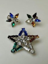 Load image into Gallery viewer, B David Order of Eastern Star Masonic Rhinestone 1&quot; Brooch Pin &amp; 0.5&quot; Screw Back Earrings Set
