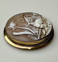 Load image into Gallery viewer, Vintage Gold Filled Rebecca at the Well Carved Shell Cameo Brooch Pin w/ Pendant Loop (2")
