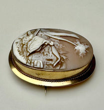 Load image into Gallery viewer, Vintage Gold Filled Rebecca at the Well Carved Shell Cameo Brooch Pin w/ Pendant Loop (2")
