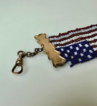 Load image into Gallery viewer, Vintage Americana Hand Beaded Woven Flag Pin Watch Fob As-Is (8&quot;)
