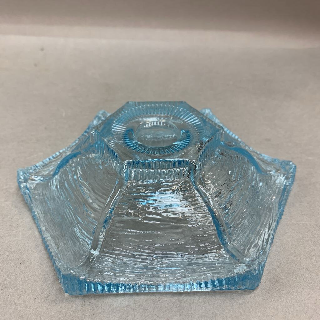 Vintage LE Smith Glass Ocean Blue Beach Candlestick Holder (1x5x6)