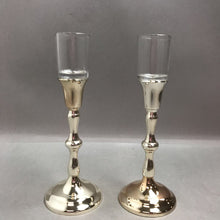 Load image into Gallery viewer, Silver Plated Candlesticks with Glass Shade (Pair of 2) (10in)
