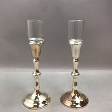 Load image into Gallery viewer, Silver Plated Candlesticks with Glass Shade (Pair of 2) (10in)
