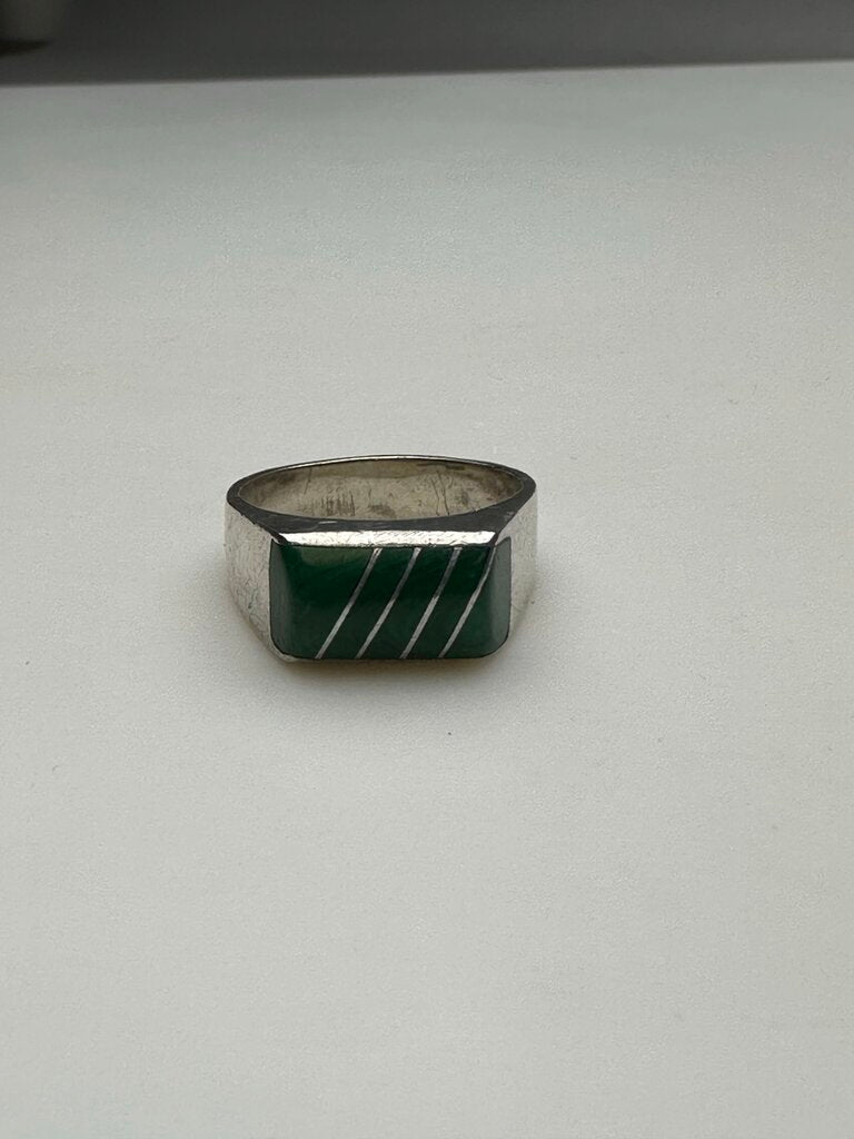 Vintage Sterling Malachite Ring Signed sz 10