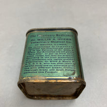 Load image into Gallery viewer, Vintage Dr Willis Meyers Veternary Medicine Wenona Illnois Tin (2&quot;)(2 Available)
