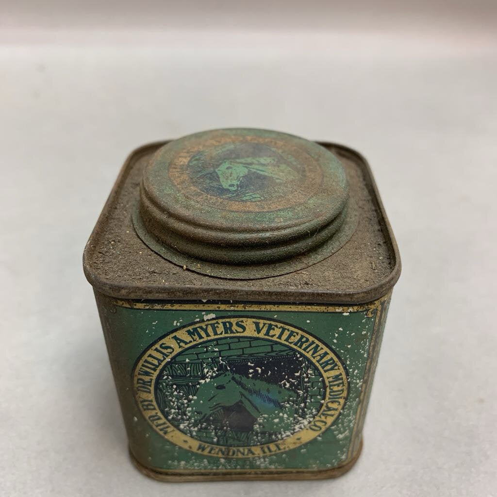 Vintage Dr Willis Meyers Veternary Medicine Wenona Illnois Tin (2