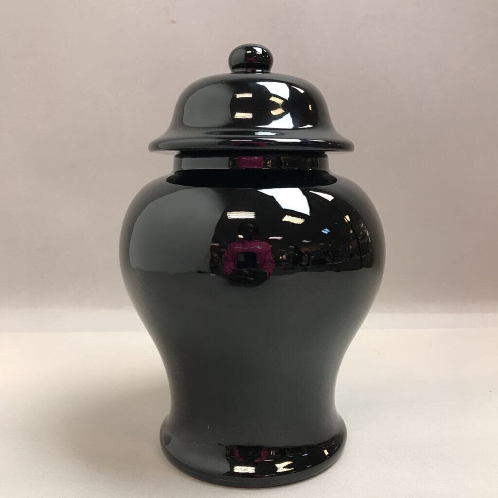 Black Ceramic Ginger Jar with Lid (10.5in)