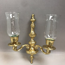 Load image into Gallery viewer, 2 Arm Brass Hurricane Shade Wall Sconce (14&quot;)
