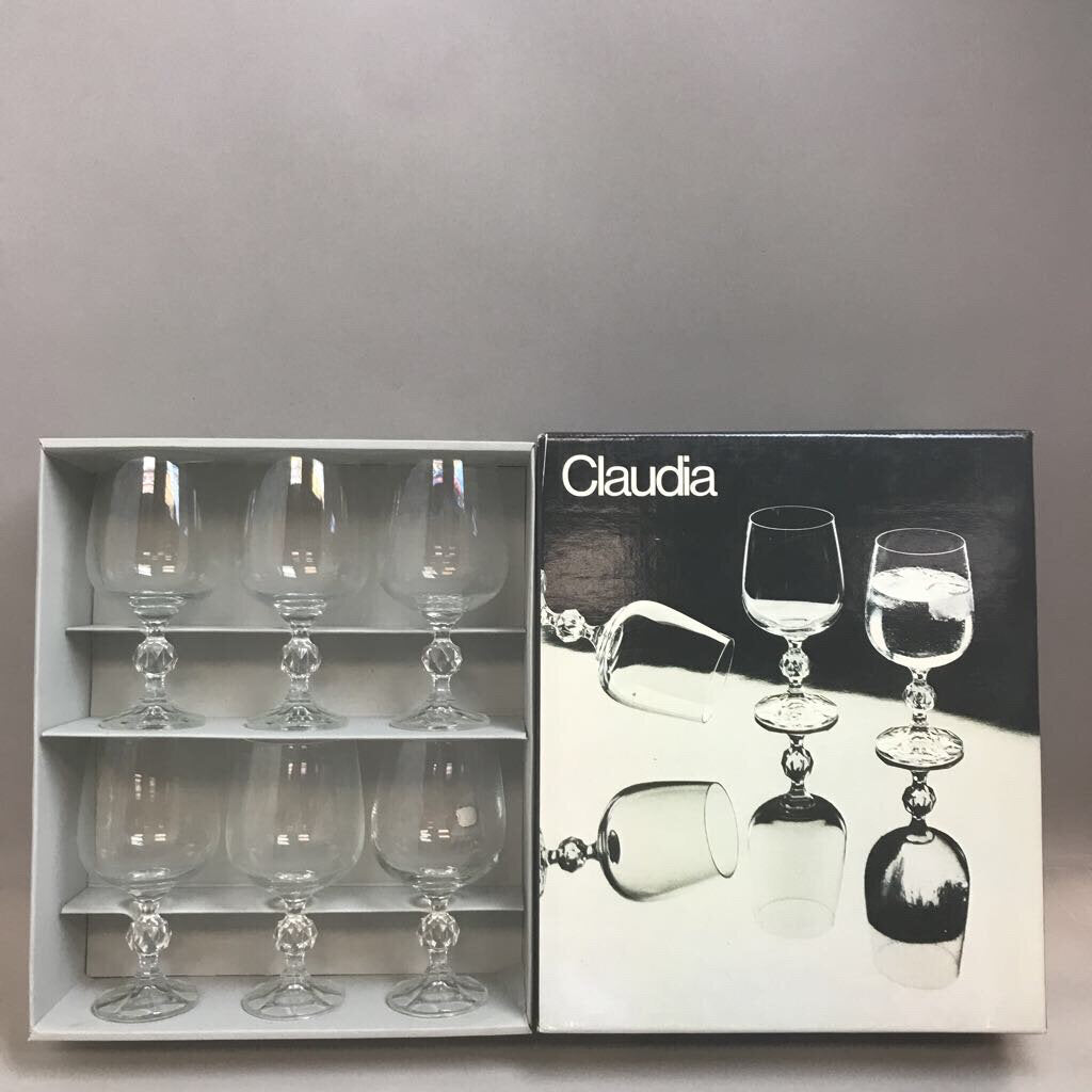 Vintage NIB Claudia Bohemia Fine Lead Crystal Goblets Set 6-340 ml Glasses (2 Available)
