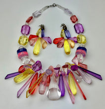 Load image into Gallery viewer, Vintage Rainbow Lucite Beaded Statement 20" Necklace &amp; 3" Earrings Set
