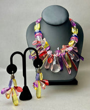 Load image into Gallery viewer, Vintage Rainbow Lucite Beaded Statement 20&quot; Necklace &amp; 3&quot; Earrings Set
