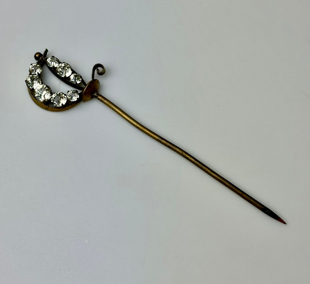 Antique Victorian Brass Clear Rhinestone Sword Hat Stick Pin (5.75