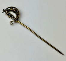 Load image into Gallery viewer, Antique Victorian Brass Clear Rhinestone Sword Hat Stick Pin (5.75&quot;)
