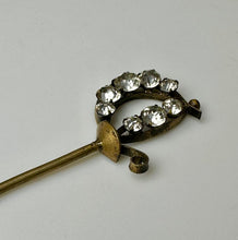 Load image into Gallery viewer, Antique Victorian Brass Clear Rhinestone Sword Hat Stick Pin (5.75&quot;)
