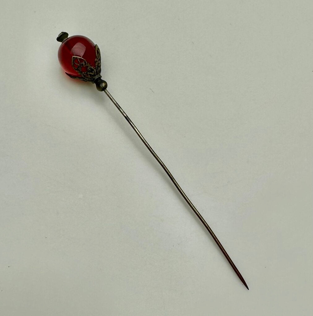 Antique Victorian Red Glass Bead Hat Stick Pin (4