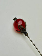 Load image into Gallery viewer, Antique Victorian Red Glass Bead Hat Stick Pin (4&quot;)
