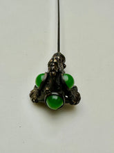 Load image into Gallery viewer, Antique Victorian Jade Brass Repousse Hat Stick Pin As-Is (9&quot;)
