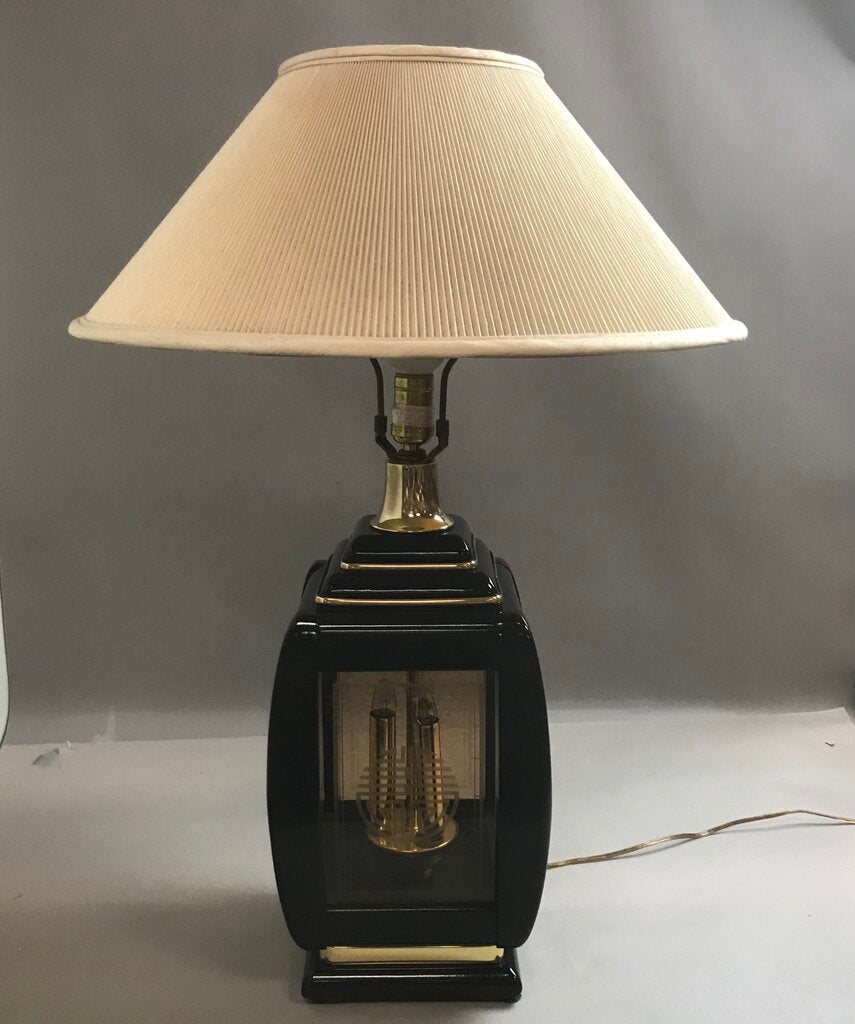 Asian Black Lacquer 3-Way Lamp With Glass Panels (29