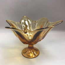Load image into Gallery viewer, MCM Viking Amber Stretch Art Glass Pedestal Centerpiece Bowl (7&quot;)
