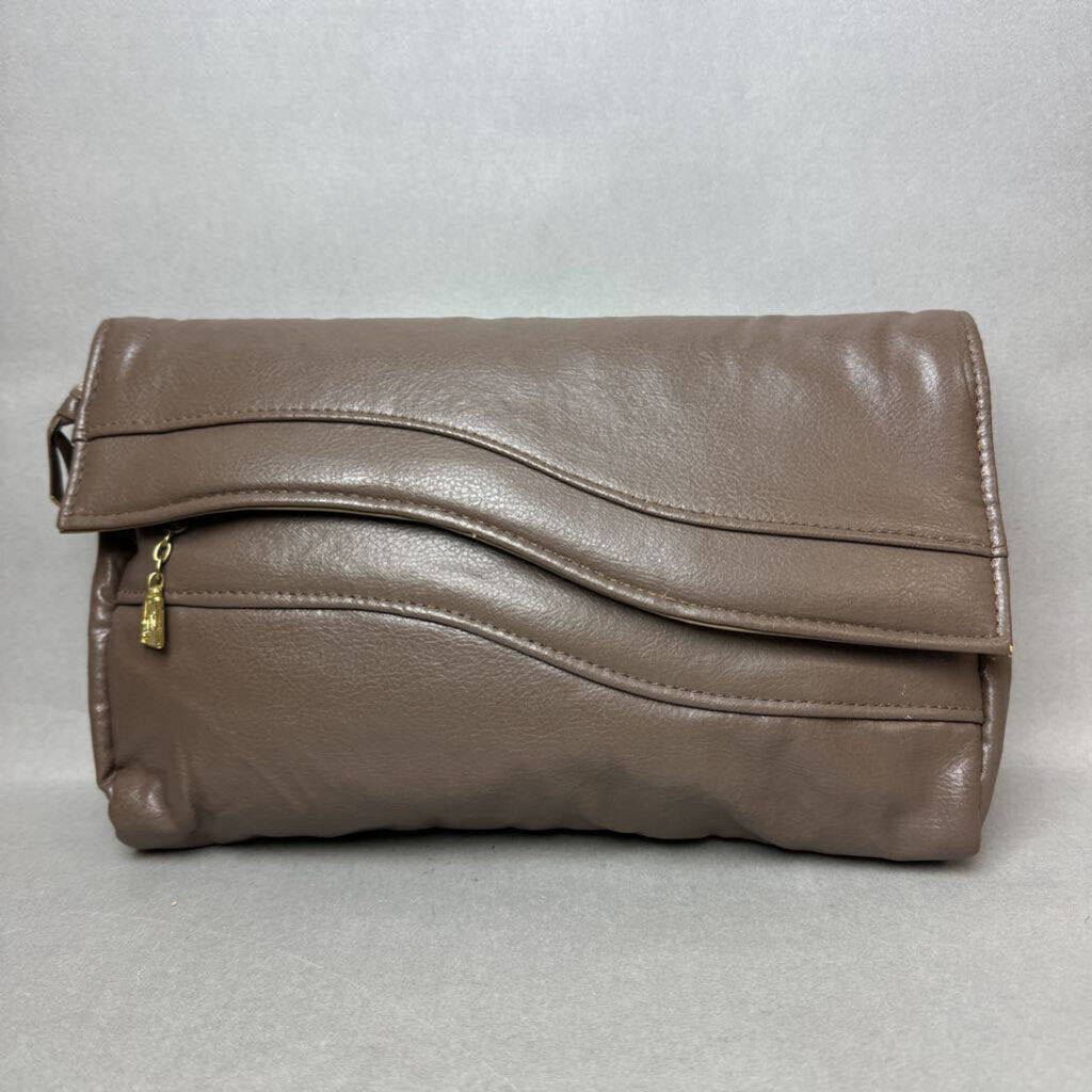 Vintage Safari Taupe Faux Leather Clutch Purse (7x11x2