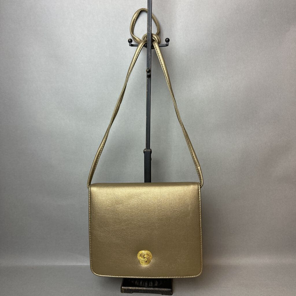 Vintage Bueno Metallic Gold Faux Leather Crossbody Purse (7x8x2