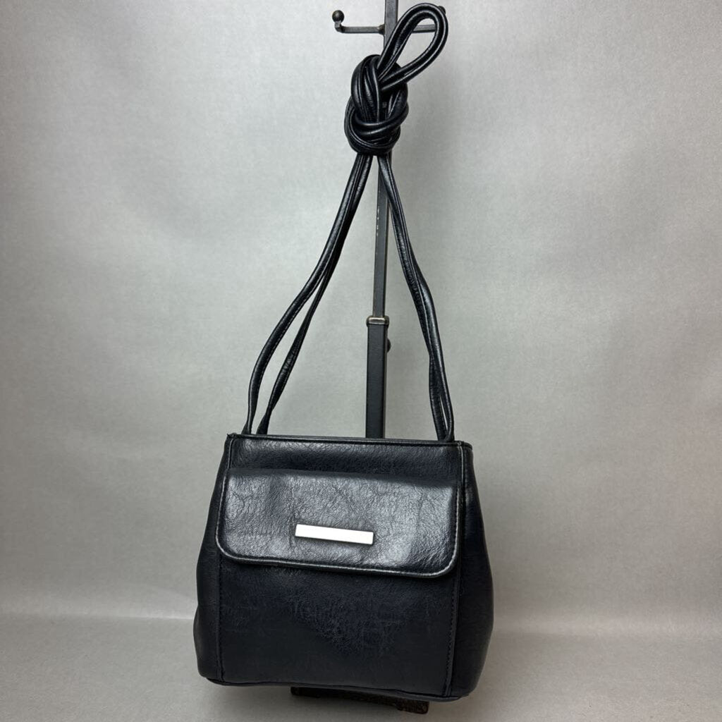 Vintage Black Leather Mini Bag Purse w/ Wallet (7x8x3