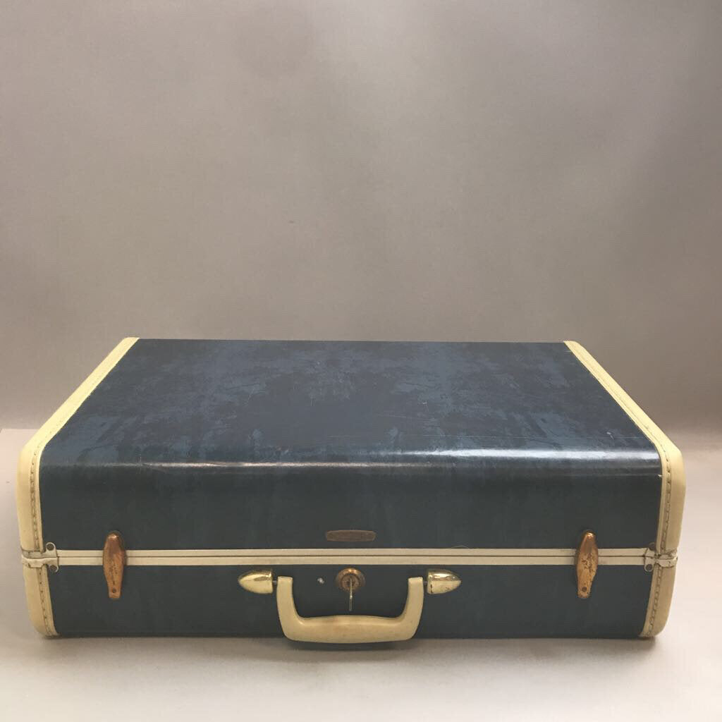 Vintage 1950s Samsonite Hard Shell Suitcase Blue Marble (13x21x8)