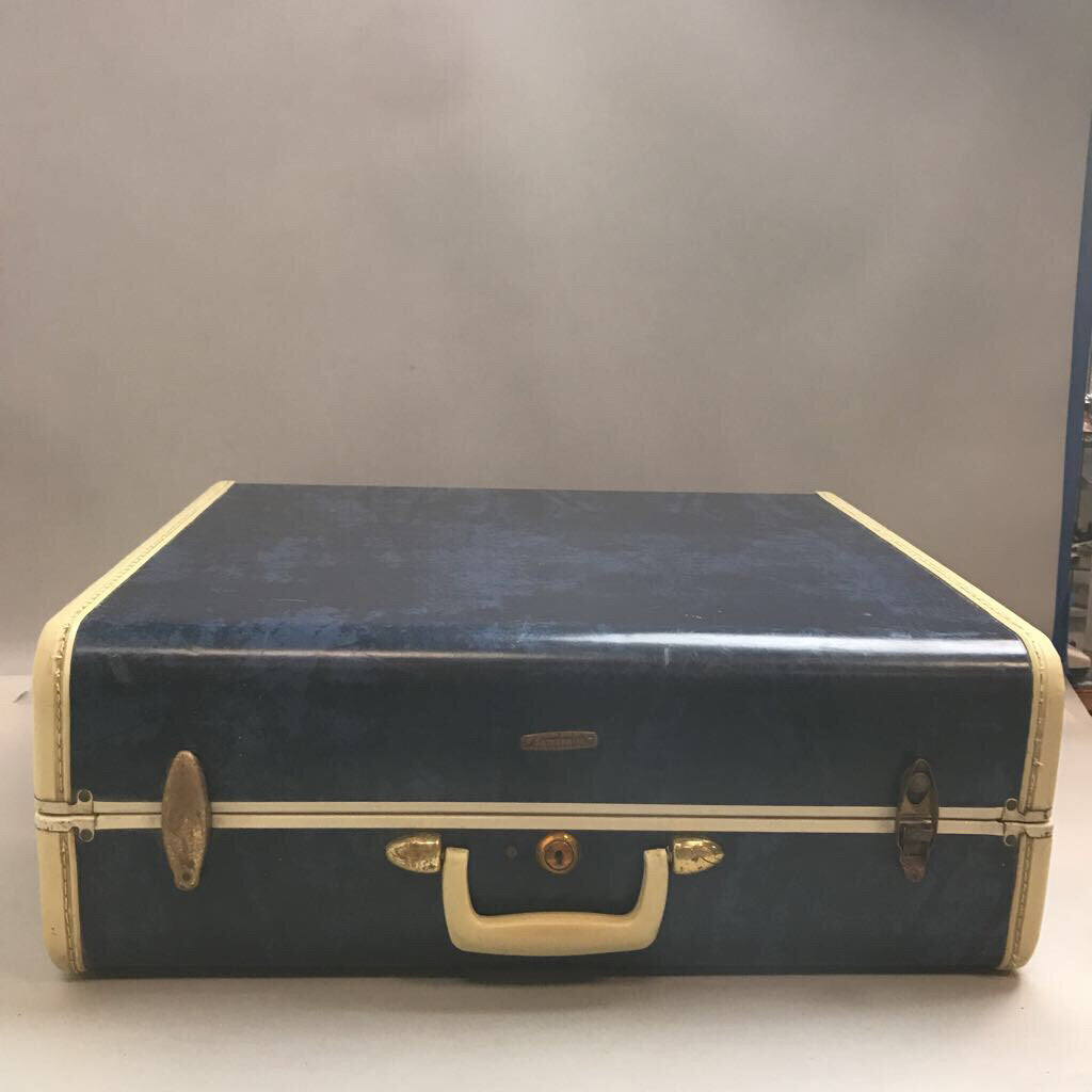Vintage 1950s Samsonite Hard Shell Suitcase Blue Marble (18x21x8)(As Is)