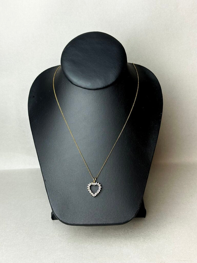 23K Gold Over Sterling Diamond Heart Pendant on 18